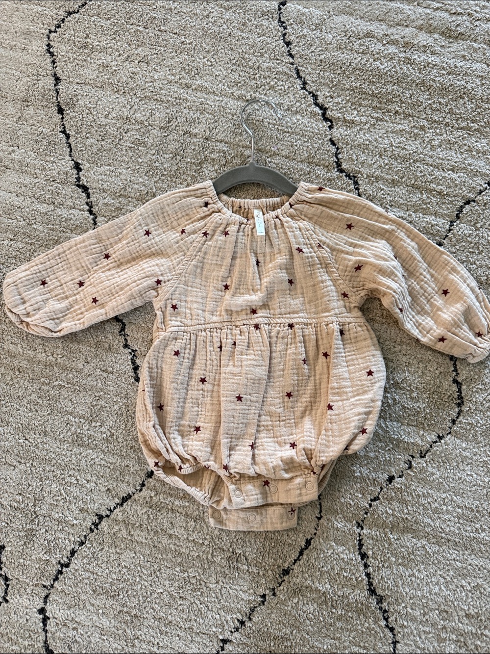 Rylee + Cru Cream Muslin Romper with Burgundy Star Print